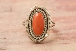 Artie Yellowhorse Genuine Coral Sterling Silver Ring